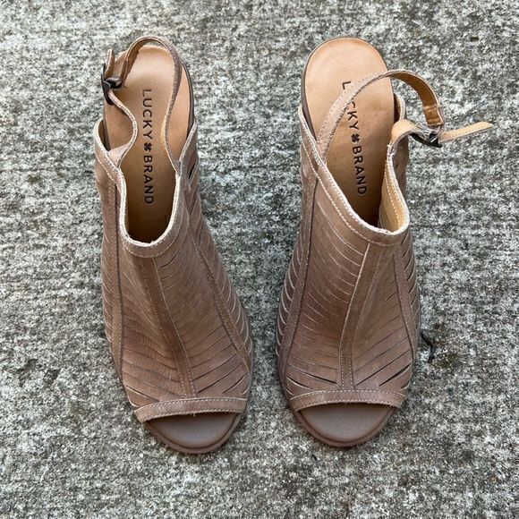 Lucky Brand Women's Lialor Caged Sandals Peep Toe Bootie Leather‎ Upper Brown 8M - Picture 3 of 8